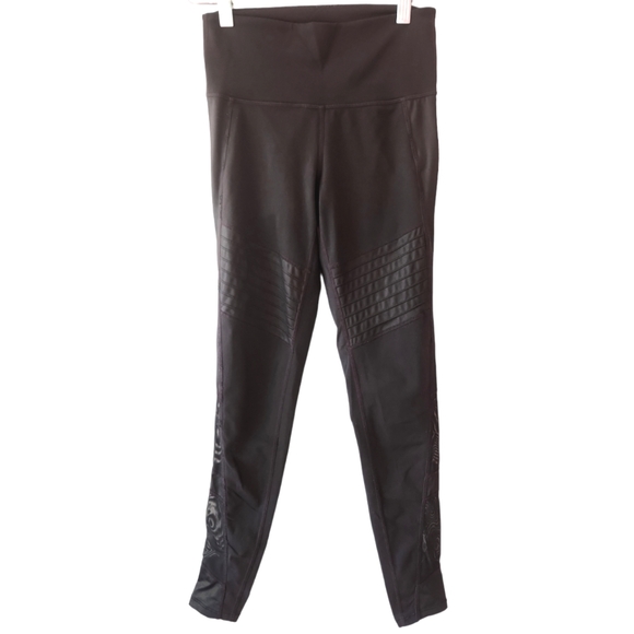 Athleta Chaturanga Black Moto Mesh High Rise Leggings Women’s Sz XS - Picture 1 of 11
